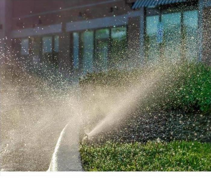 water sprinkler, spraying water on grass
